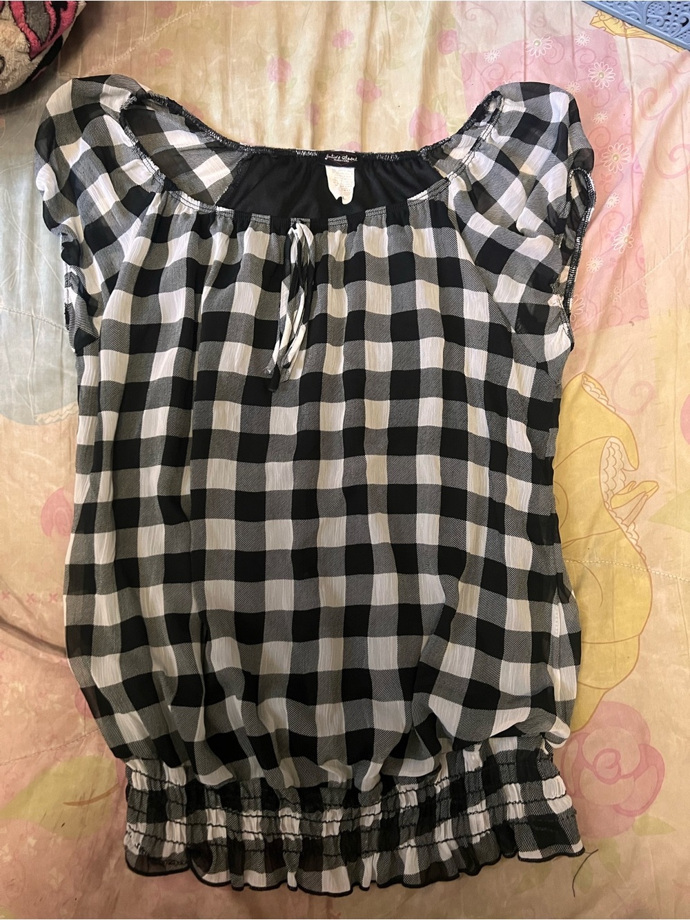 julie's closet Black and White Gingham Peasant Blouse